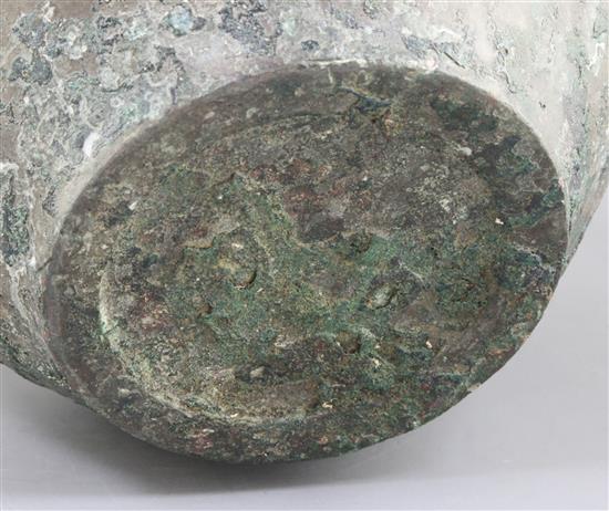A Chinese archaic bronze wine vessel, Lei, Eastern Zhou dynasty/ Spring & Autumn period, 8th- 5th century B.C., 29cm, holes